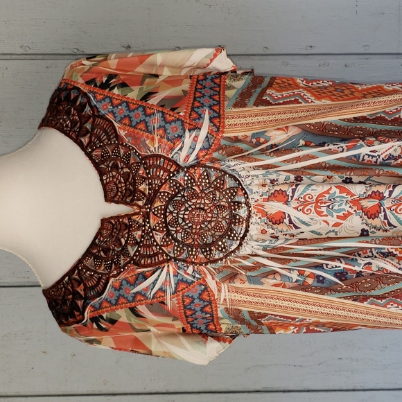 Floral Aztec Top. Lace. Vertical Lines. Vertical Stripes. Crepe - Picture 14 of 14